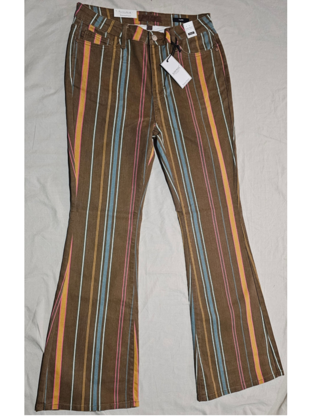 Women's Judy Blue Flare Jeans Size 11 Brown Multi-Color Striped